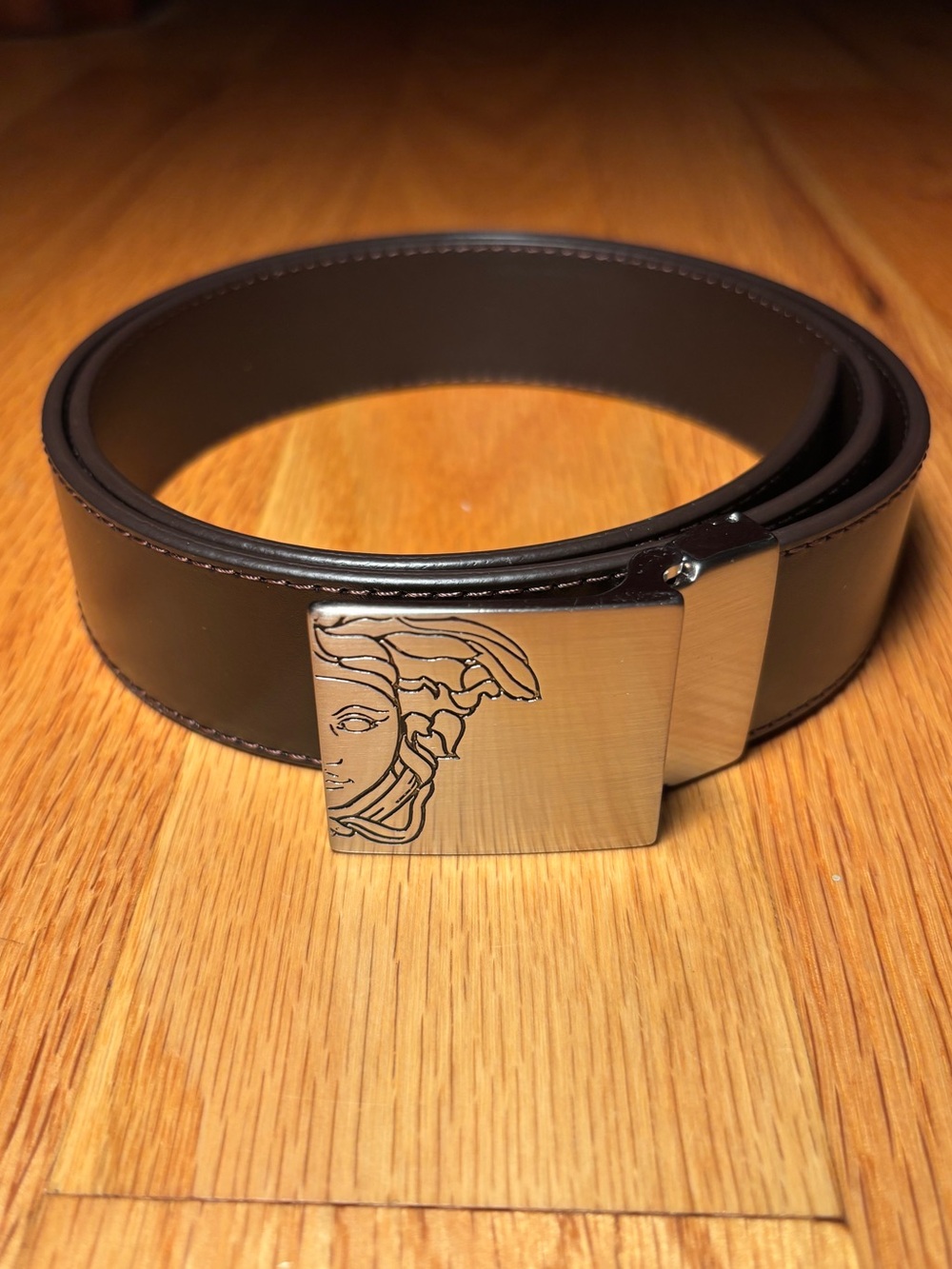 Versace Medusa Buckle Brown Leather Belt, Like New